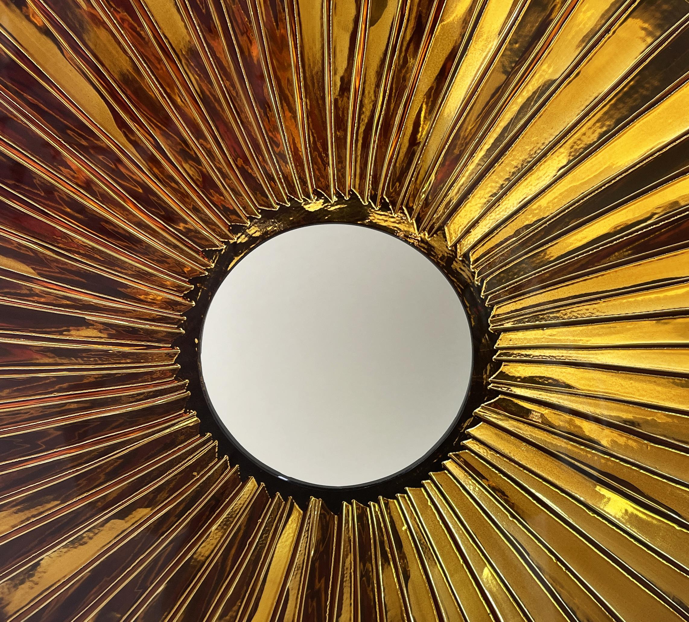 Italian Contemporary 'Eye' Sculpture Amber D:40cm Glass, Brass and Gold  by Ghirò Studio For Sale