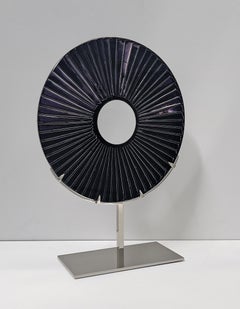 Contemporary 'Black Eye' Sculpture Engraved Glass, Chromed Brass by Ghiró Studio