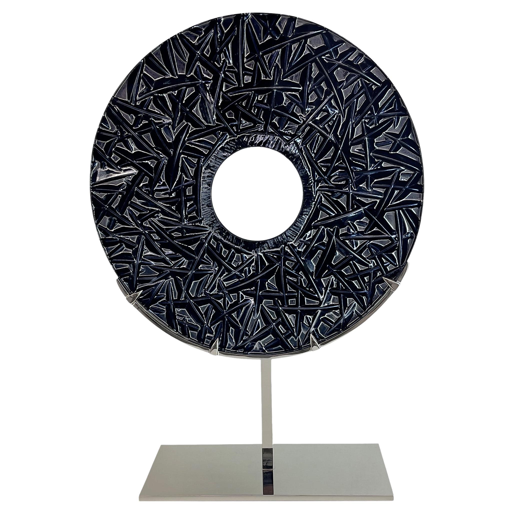 Zeitgenössische Skulptur ''Eye Night'' aus graviertem Glas und verchromtem Messing von Ghirò Studio