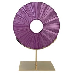 Contemporary 'Eye' Sculpture Fuchsia Glass, Brass and 24 Kt Gold by Ghiro Studio