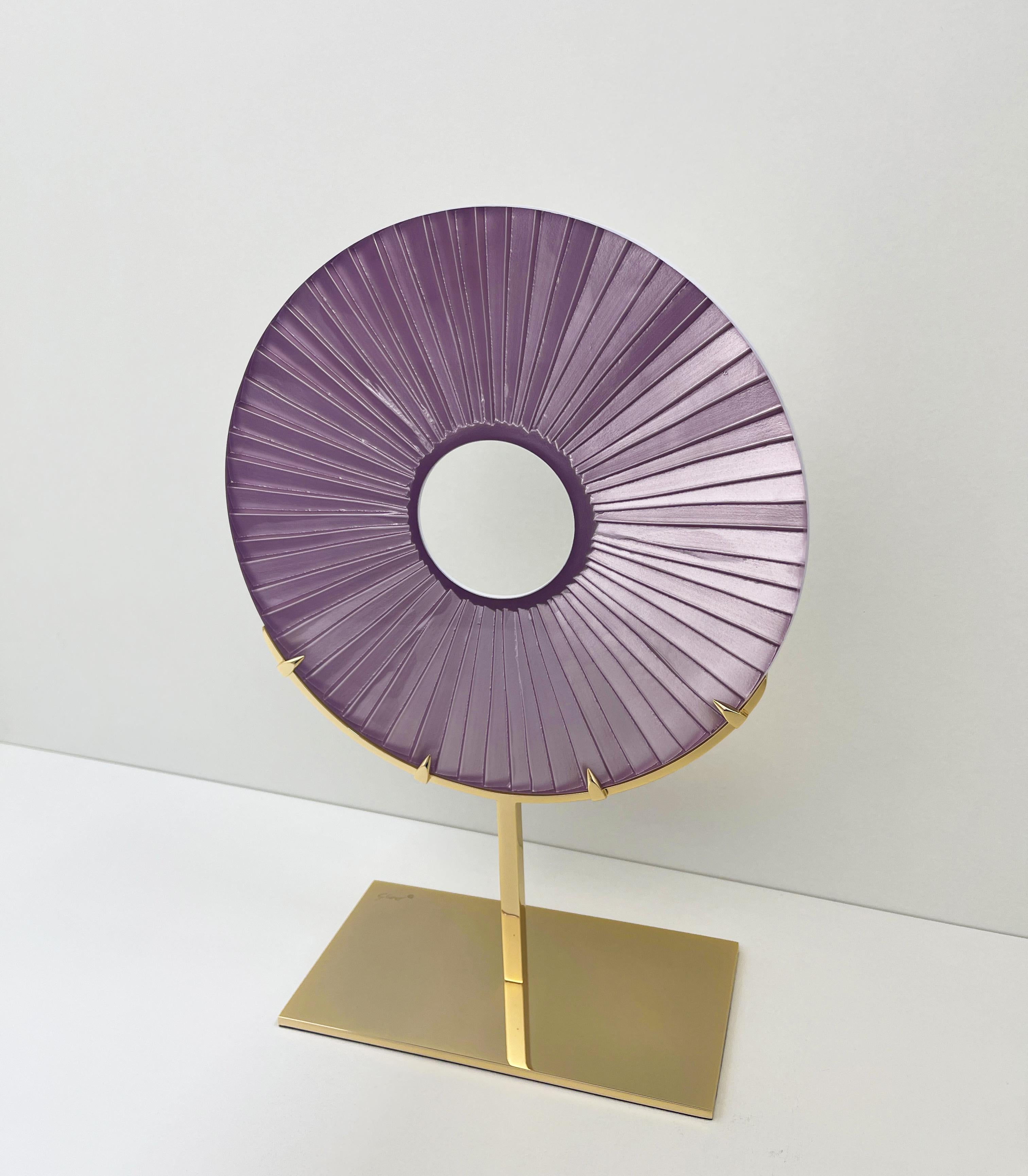 Modern Contemporary 'Eye' Sculpture Pink Glass, Brass and 24kt Gold by Ghirò Studio For Sale