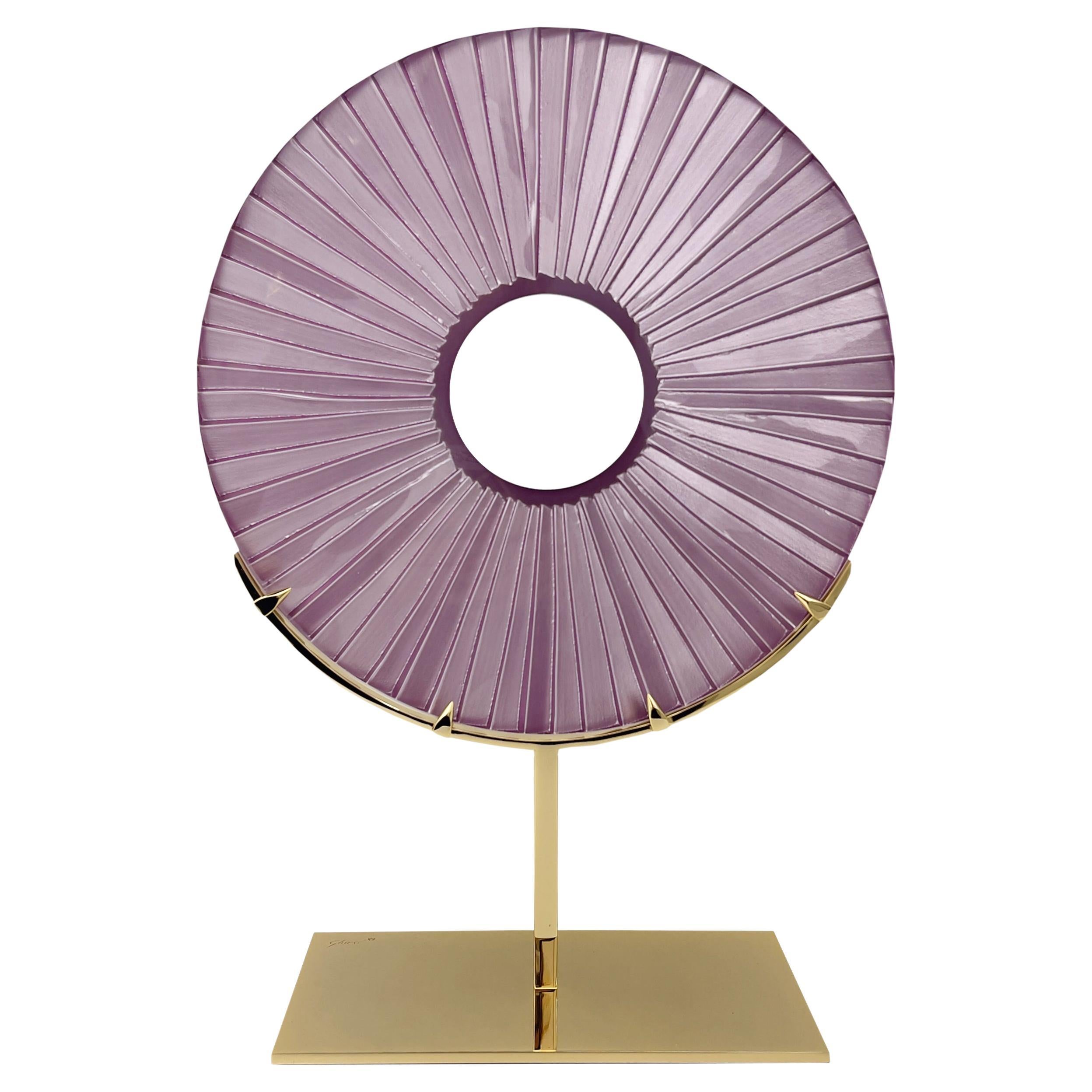 Sculpture contemporaine ''Oeil'' Verre rose, laiton et or 24 Kt par Ghirò Studio