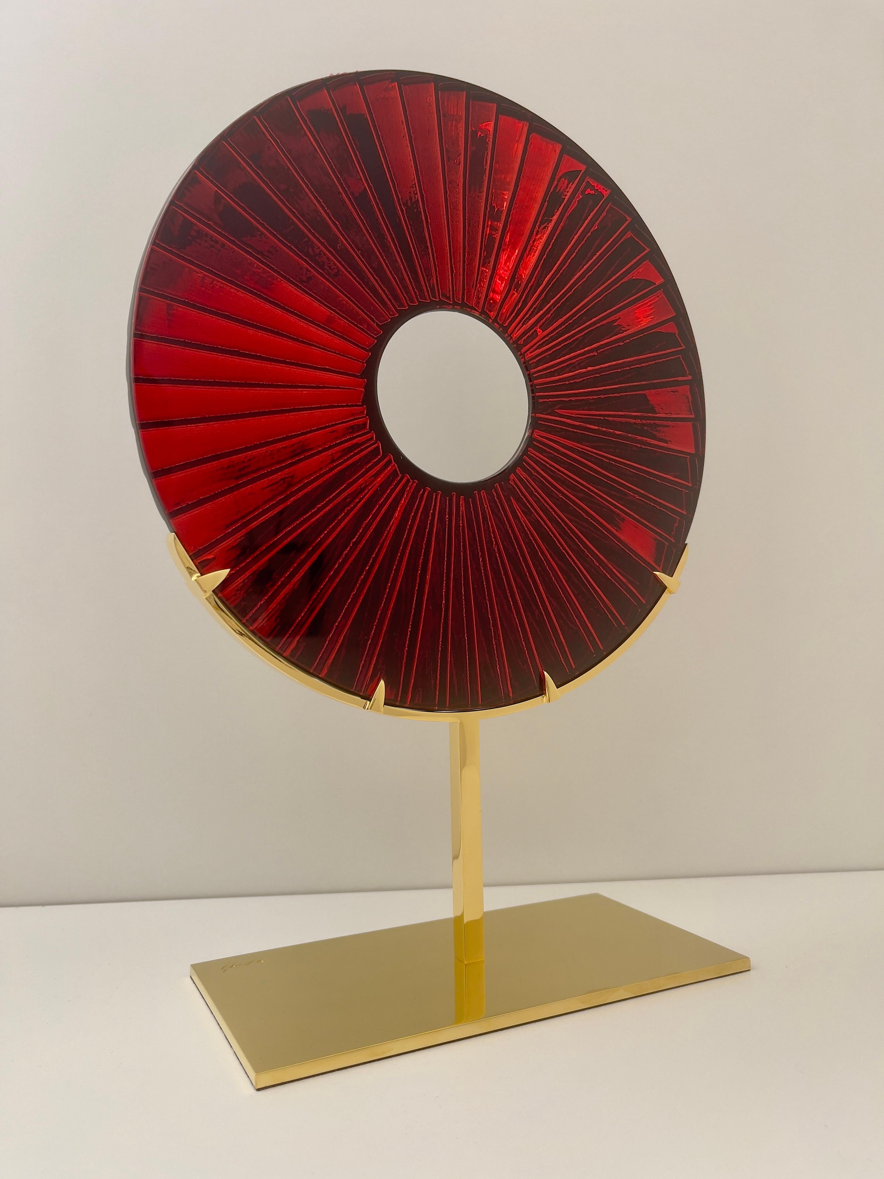 Scultura contemporanea 'Eye' in vetro rosso, ottone e oro 24 Kt di Ghiró Studio in vendita 2
