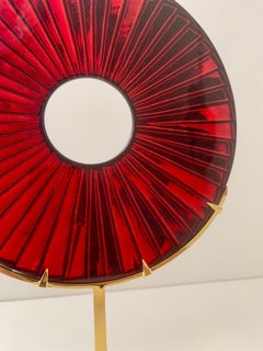 Contemporary 'Eye' Sculpture Red Glass, Brass and 24 Kt Gold by Ghiró Studio