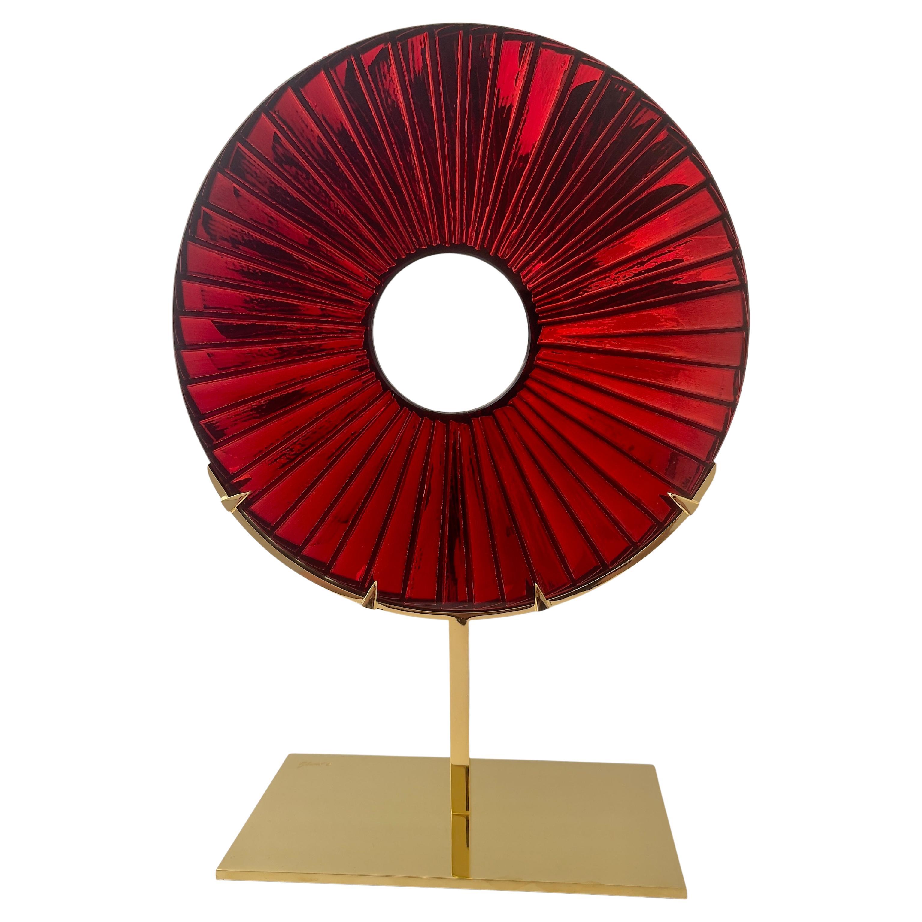 Contemporary 'Eye' Sculpture Red Glass, Brass and 24 Kt Gold by Ghiró Studio