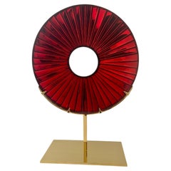 Contemporary 'Eye' Sculpture Red Glass, Brass and 24 Kt Gold by Ghiró Studio