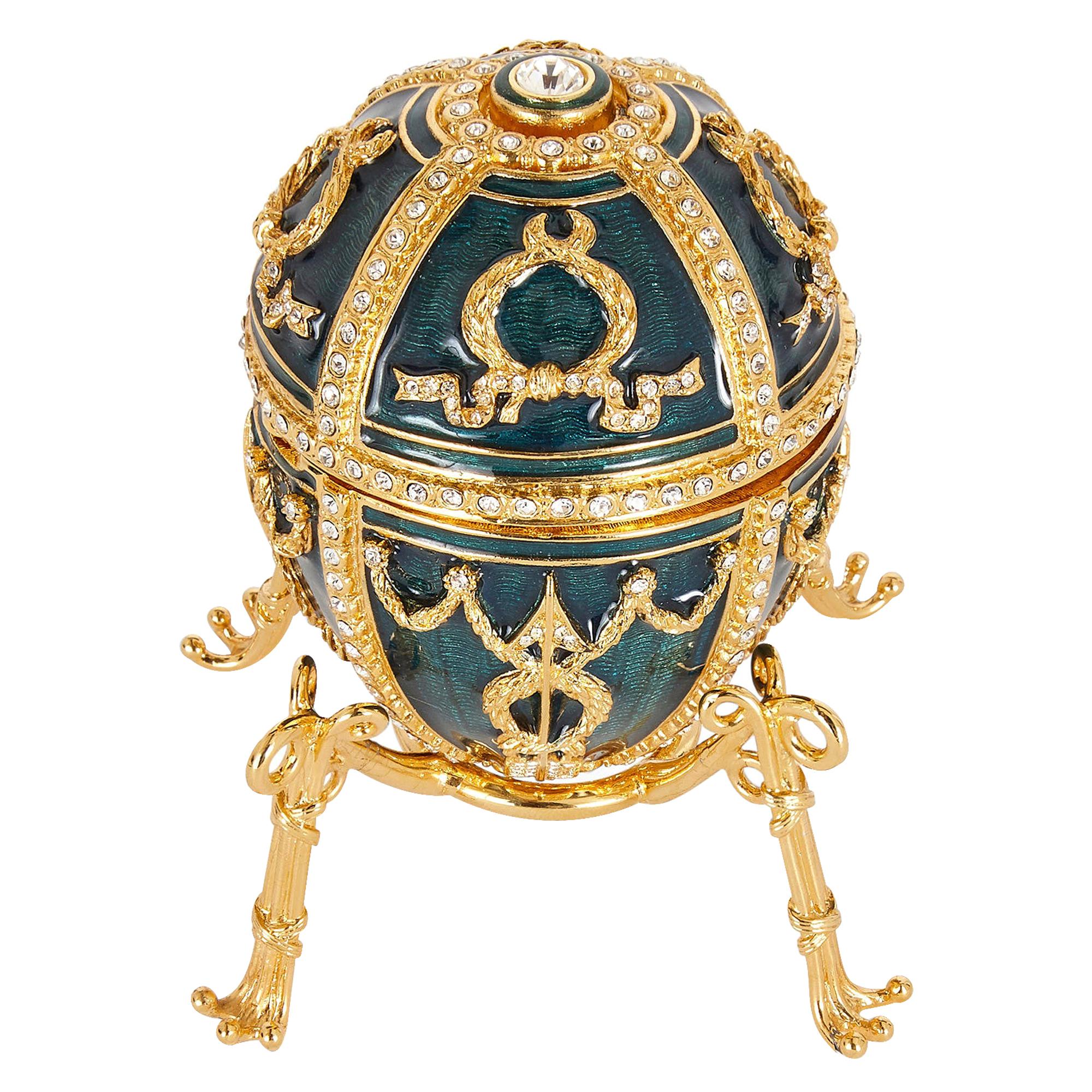 Contemporary Fabergé Easter Egg with Green Guilloché Enamel and Gemstones