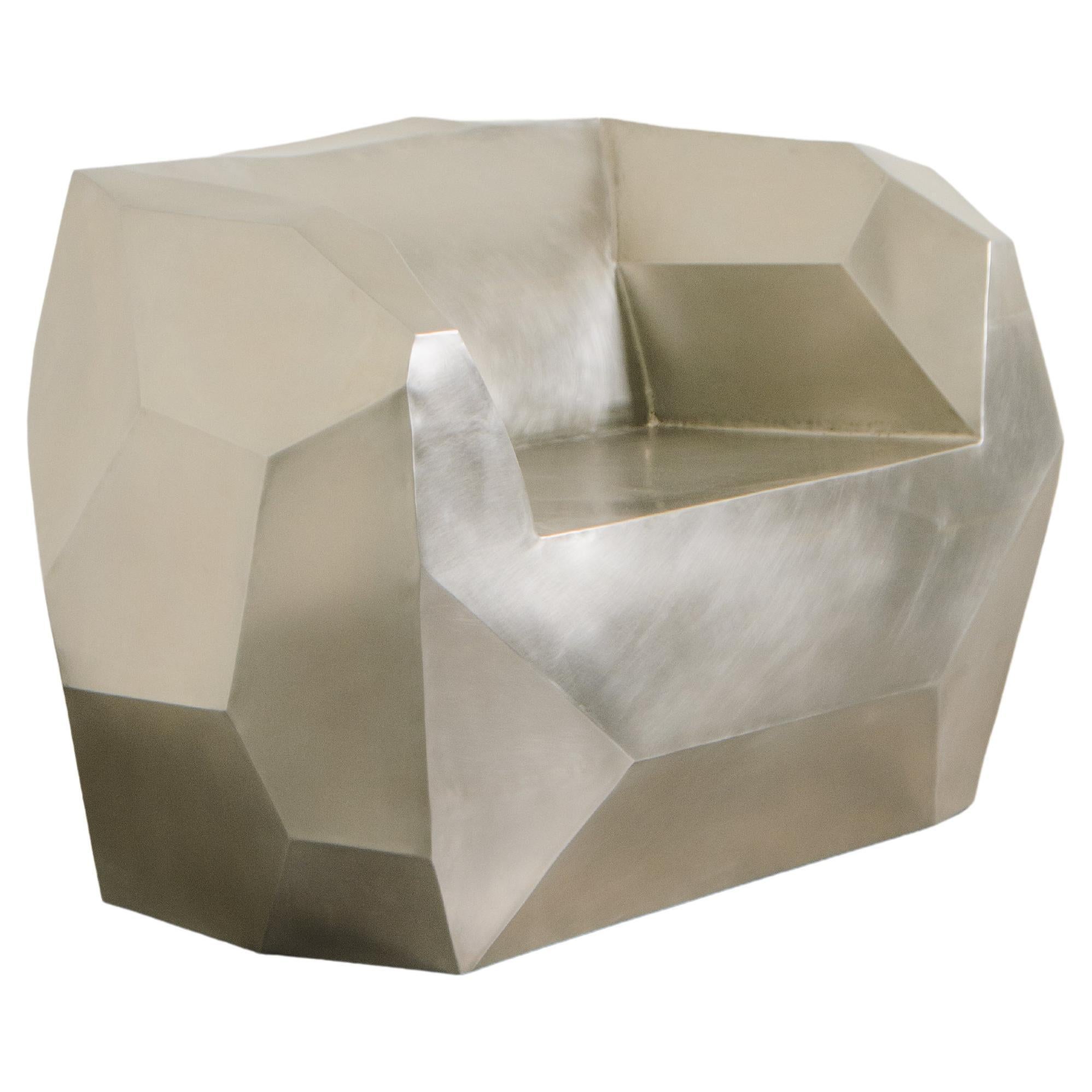 Contemporary Facet Lounge Chair in Hand Repoussé White Bronze by Robert Kuo