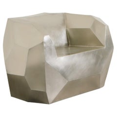 Contemporary Facet Lounge Chair in Hand Repoussé White Bronze by Robert Kuo