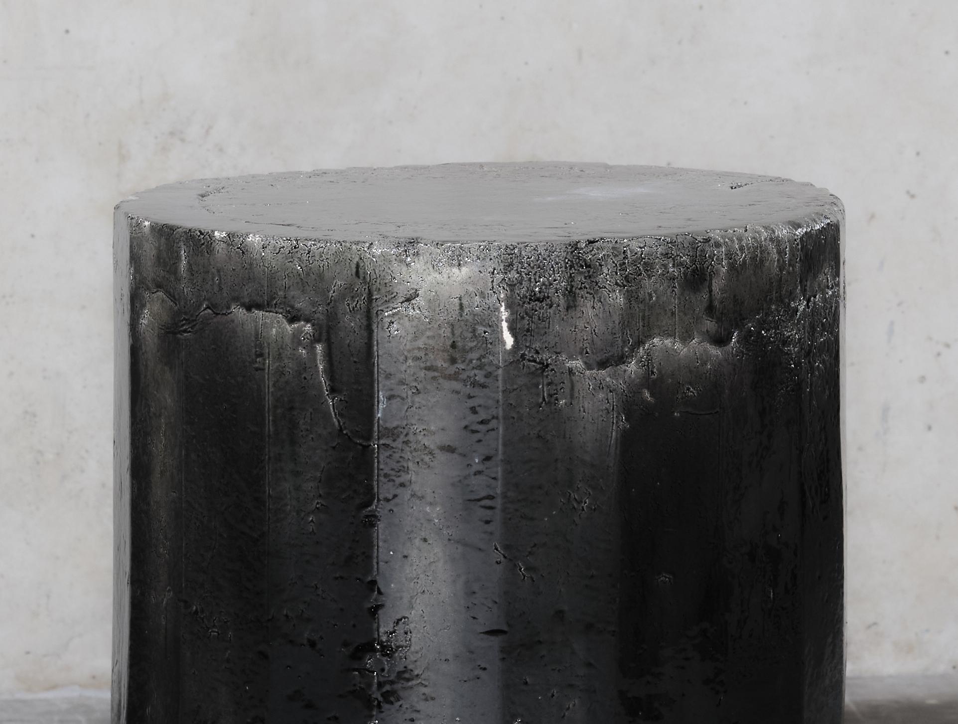 Modern Contemporary Facetated Ceramic Side Table Column Stool Glazed Black For Sale