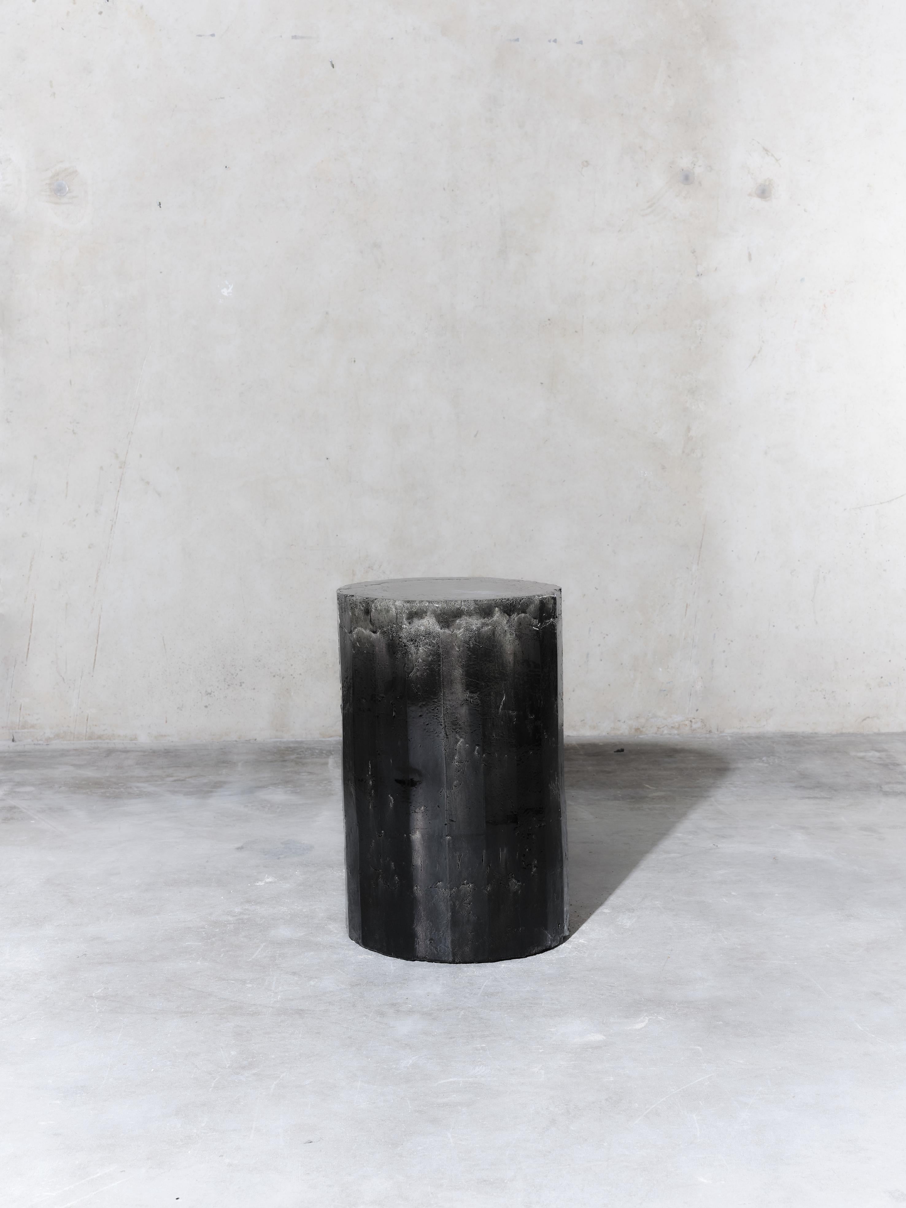 Contemporary Facetated Ceramic Side Table Column Stool Glazed Black For Sale 1