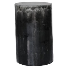 Contemporary Facetated Ceramic Side Table Column Stool Glazed Black