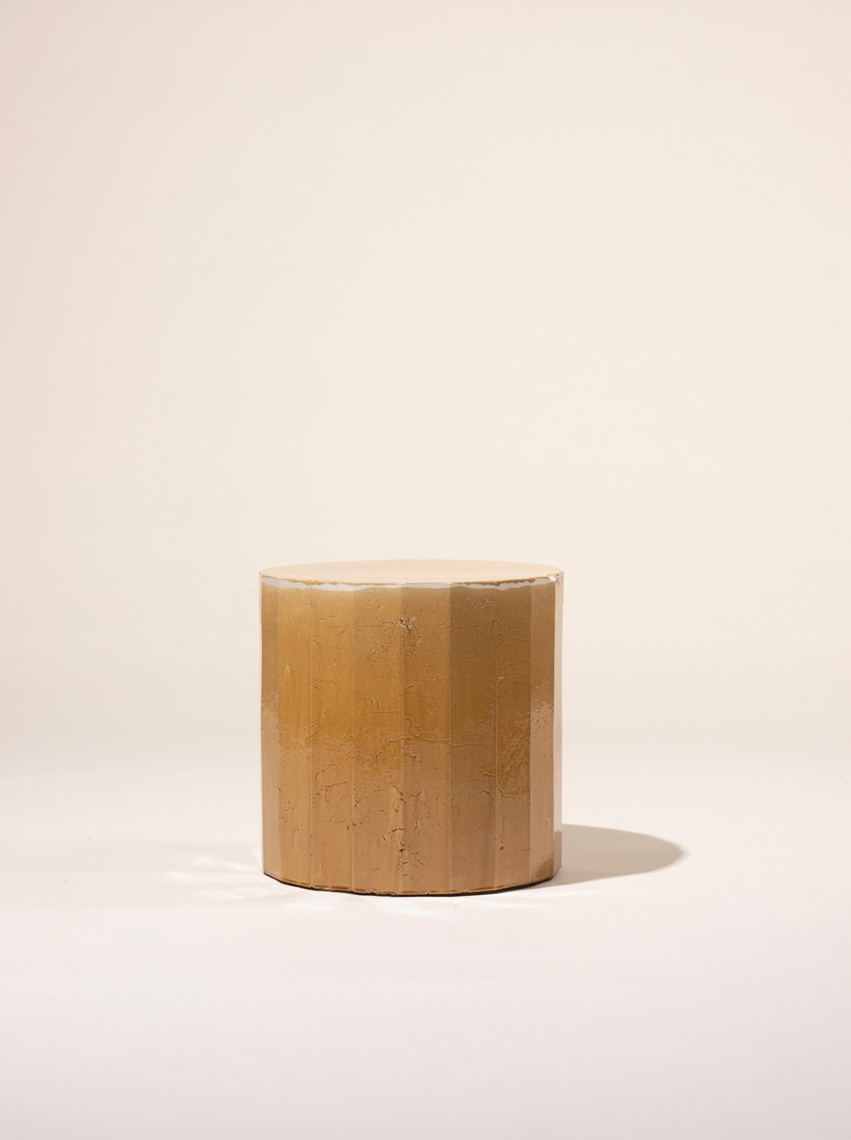 Modern Contemporary Facetated Ceramic Side Table Column Stool Glazed Caramel For Sale