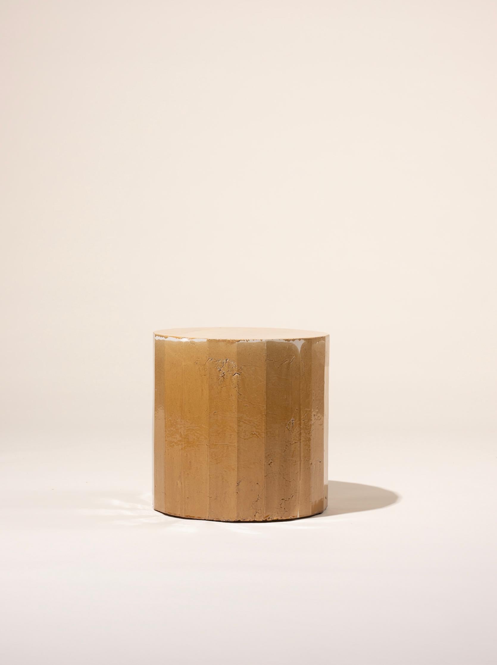 Spanish Contemporary Facetated Ceramic Side Table Column Stool Glazed Caramel For Sale