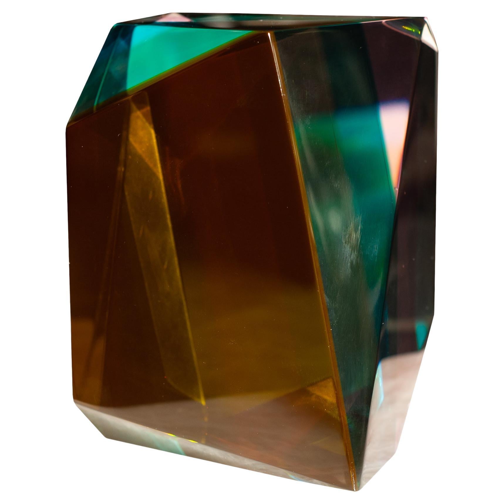 Contemporary Faceted Multicolour Acrylic Block For Sale