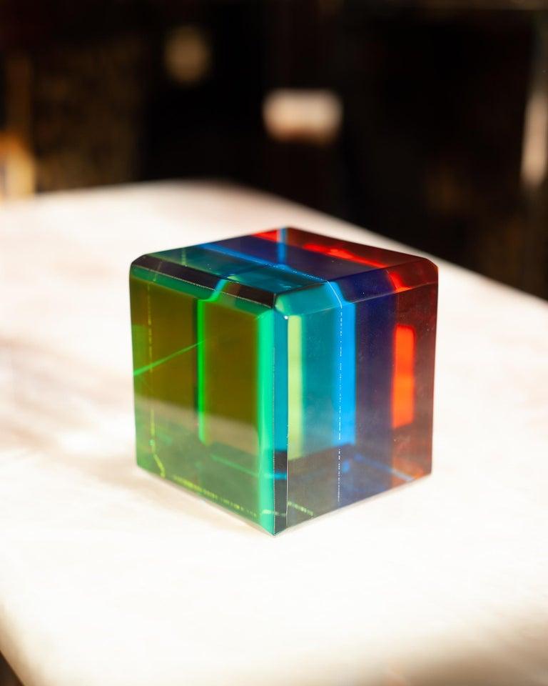 American Contemporary Faceted Multicolour Acrylic Cube Block For Sale