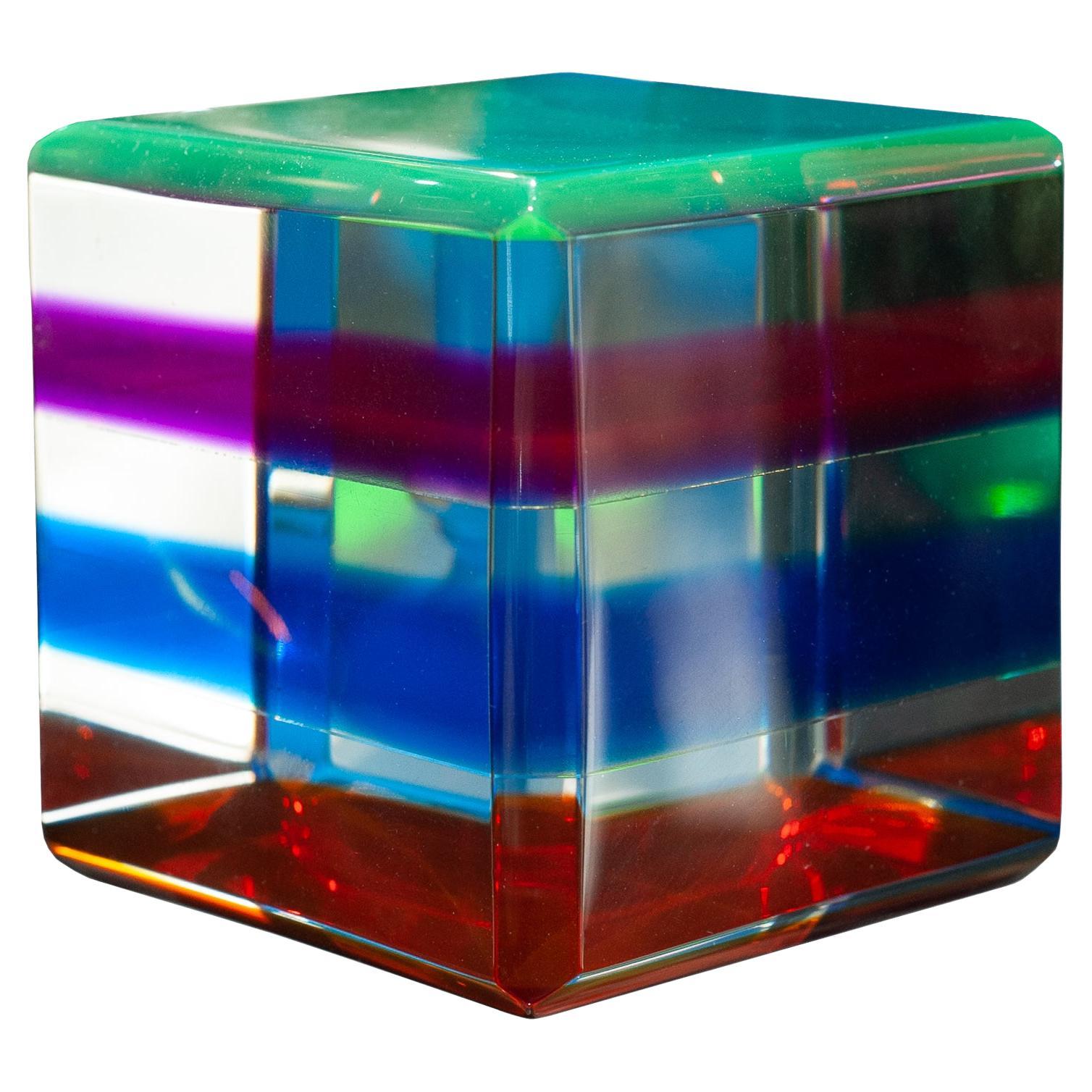 Contemporary Faceted Multicolour Acrylic Cube Block For Sale
