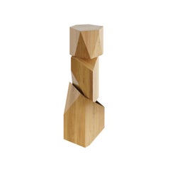Contemporary Customizable Carved Wood Totem Sculpture Pole in Oak Veneer