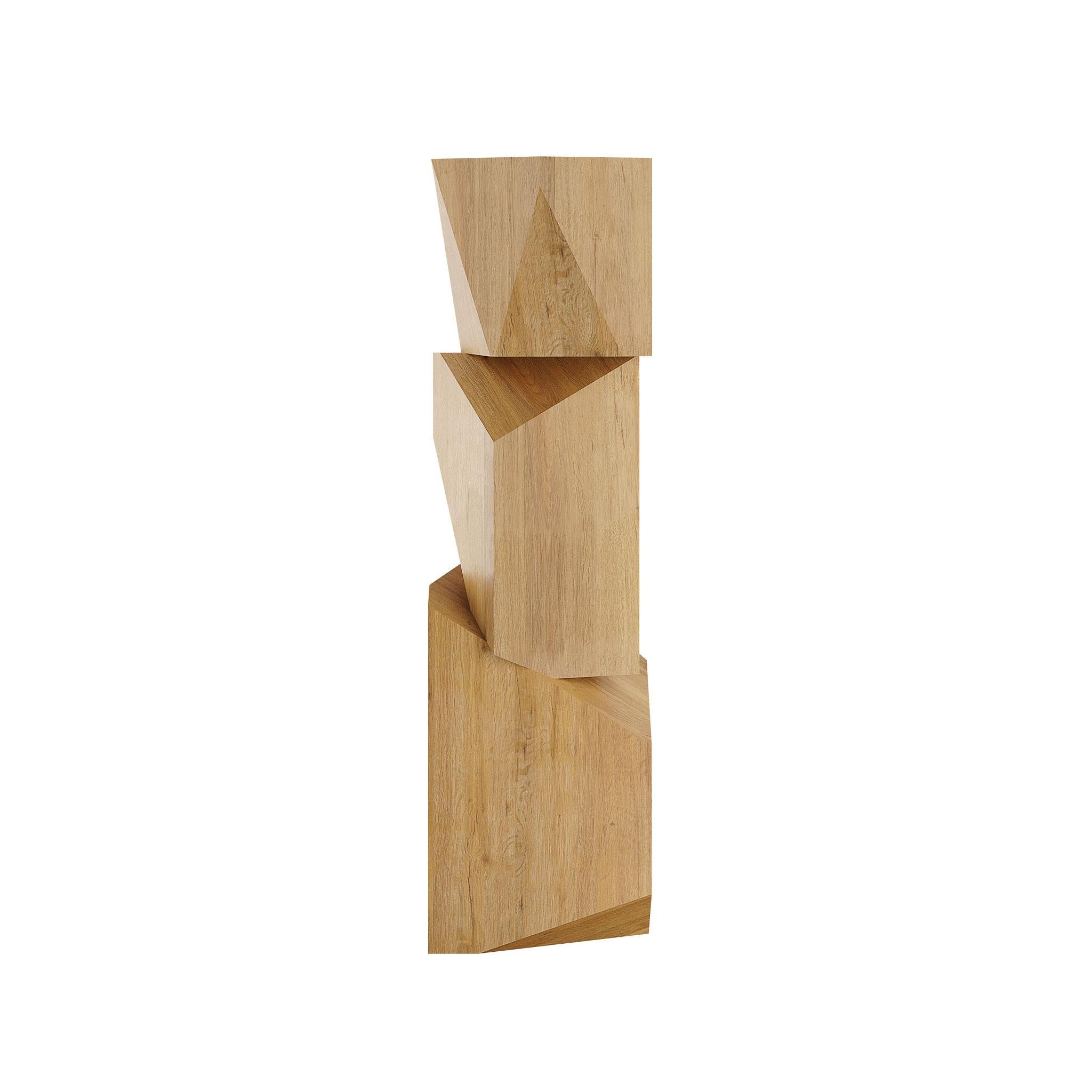European Contemporary Customizable Carved Wood Totem Sculpture Pole in Oak Veneer For Sale