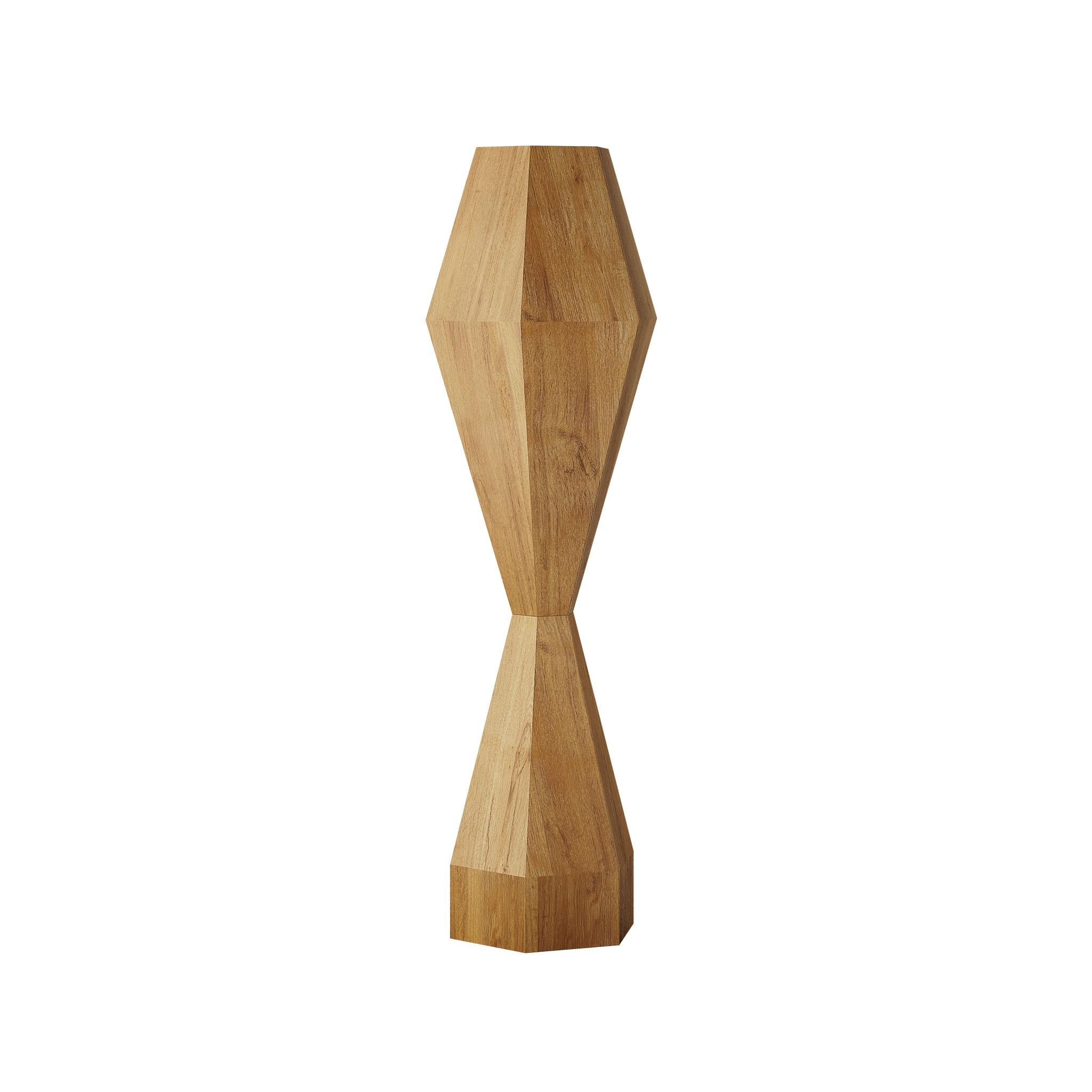European Modern Customizable Faceted Wood Totem Sculpture Pole in Oak Matte Veneer For Sale
