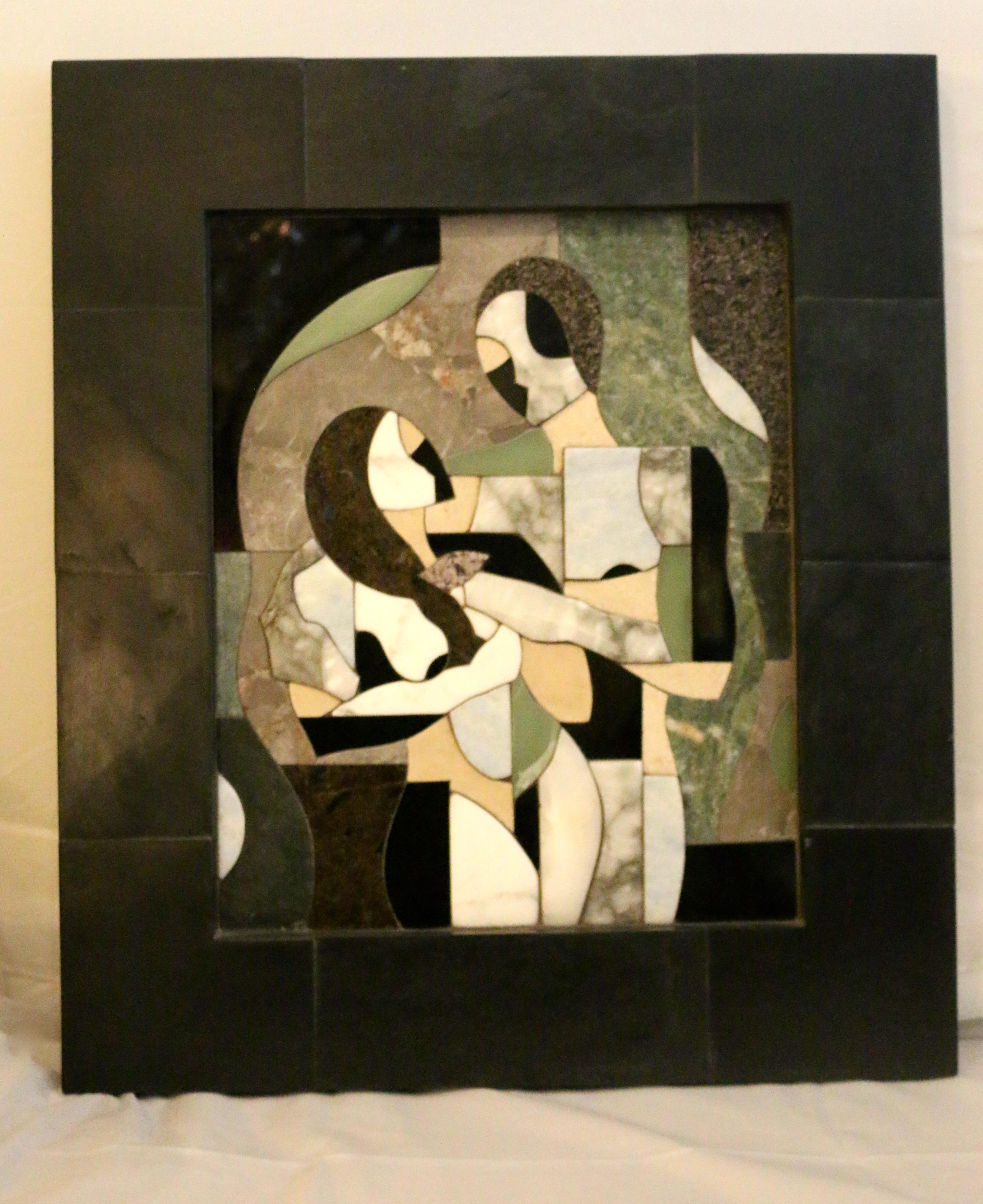 20th Century contemporary F.Aguila  mixed raised  stone abstract portrait a man, women For Sale