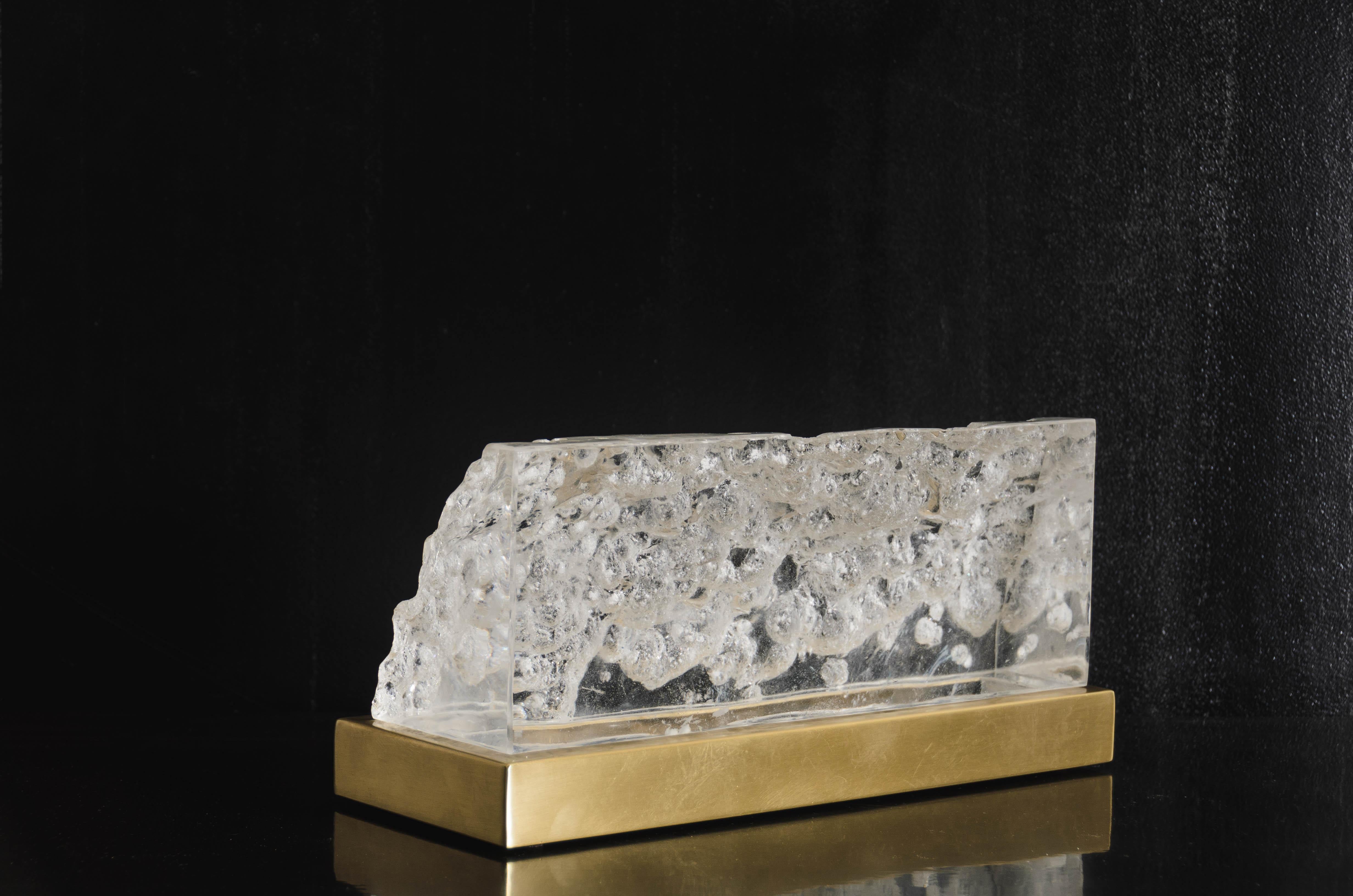 Hand-Carved Contemporary Falls Crystal w/ Brass Base Light by Robert Kuo, Limited Edition For Sale