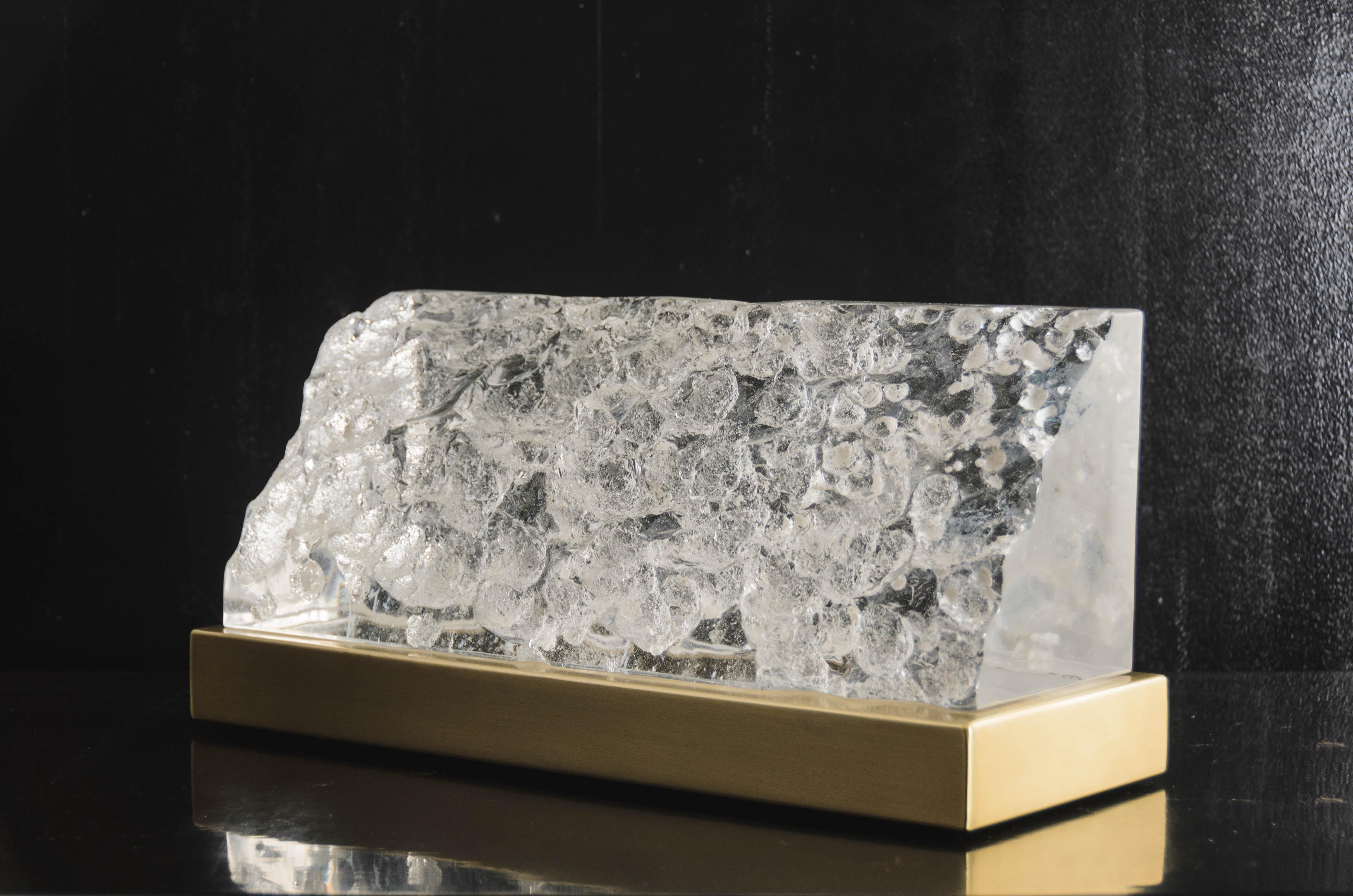 Contemporary Falls Crystal w/ Brass Base Light by Robert Kuo, Limited Edition In New Condition For Sale In Los Angeles, CA