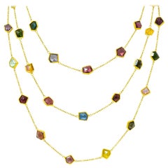 Contemporary Fancy Colored Tourmaline 18 Karat Gold Long Station Necklace