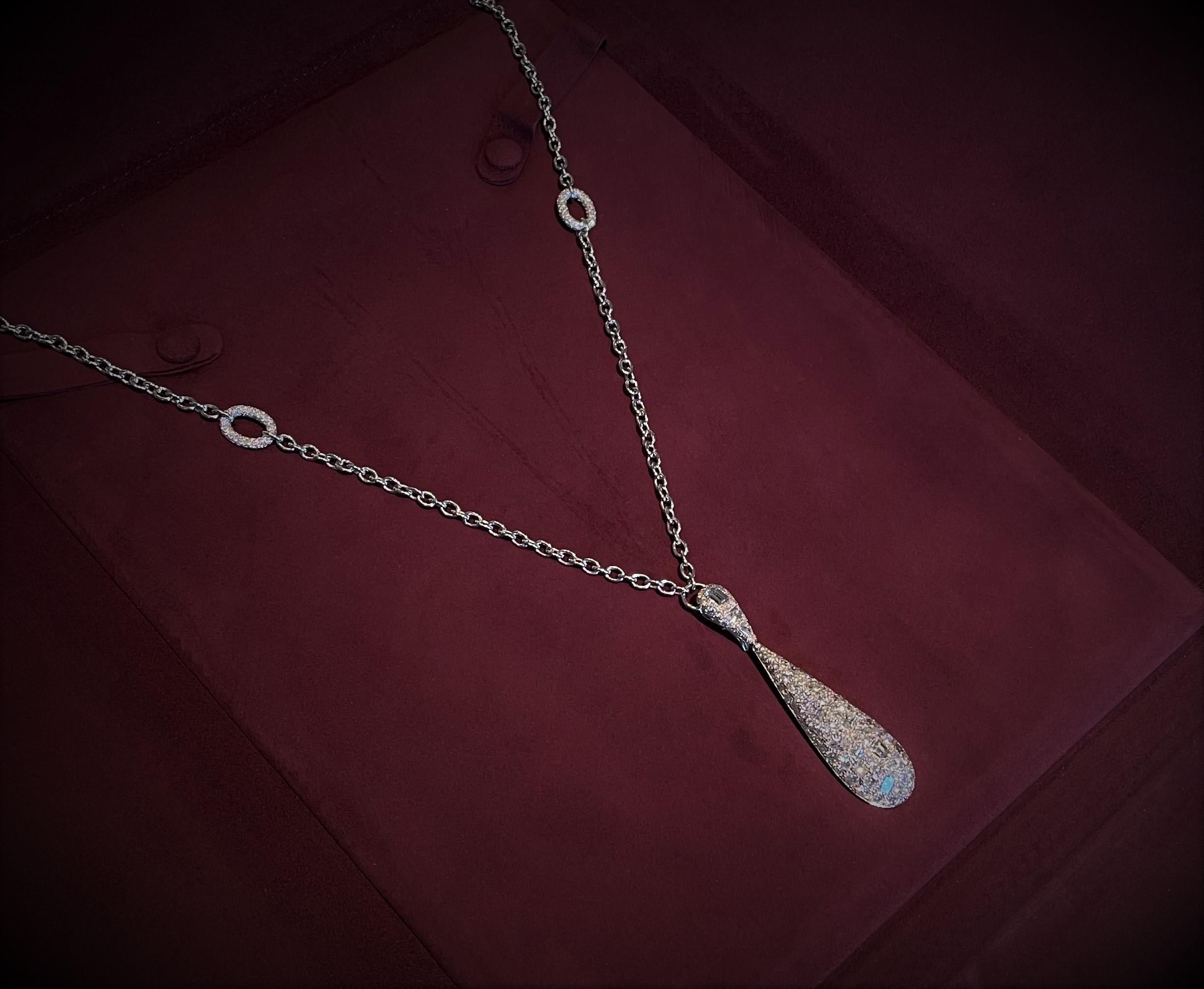 Contemporary Rosior one-off Fancy Cut Diamond Pear Shape Pendant Necklace set in White Gold