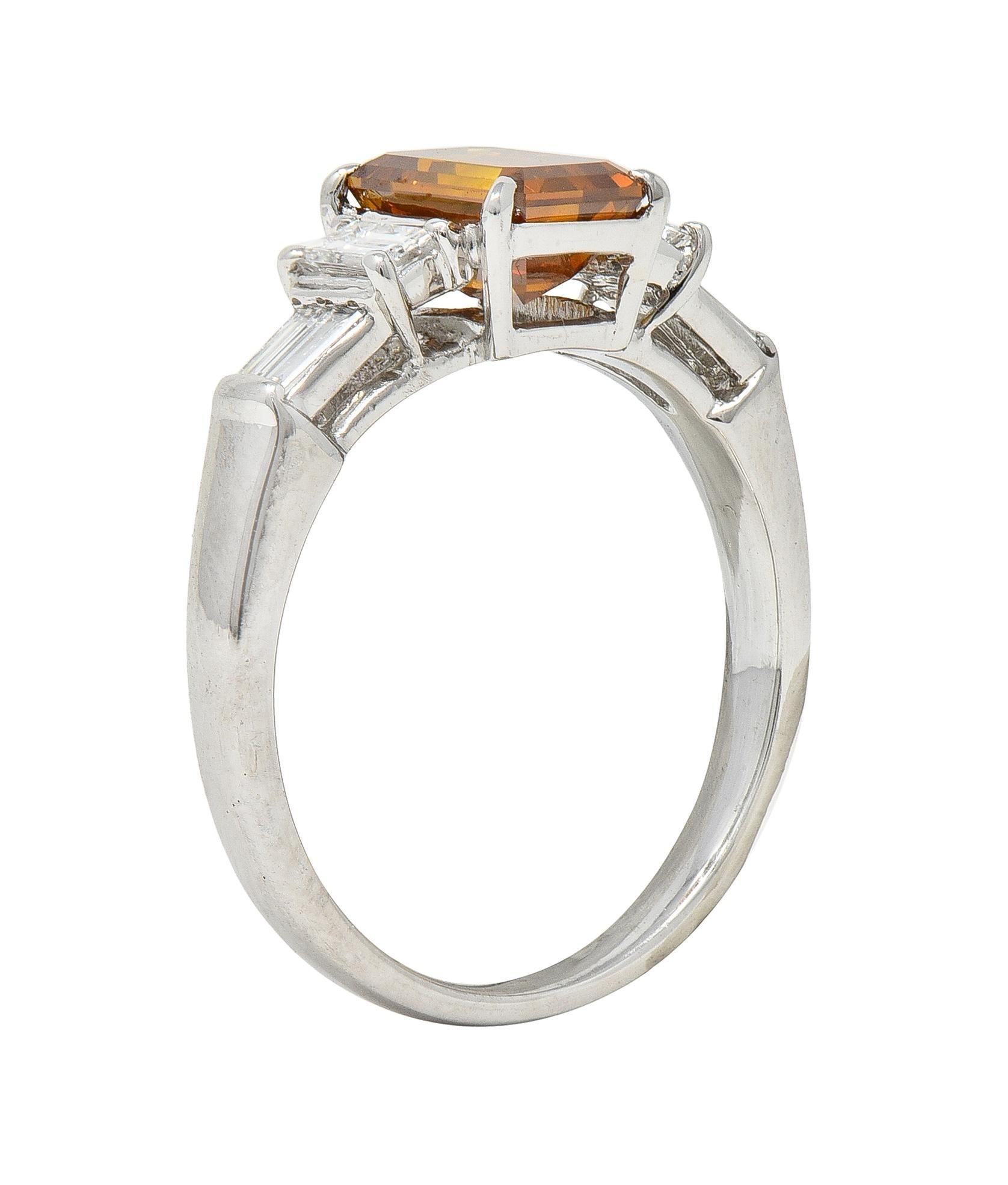 Contemporary Fancy Orange Brown Diamond Platinum Five Stone Engagement Ring For Sale 5