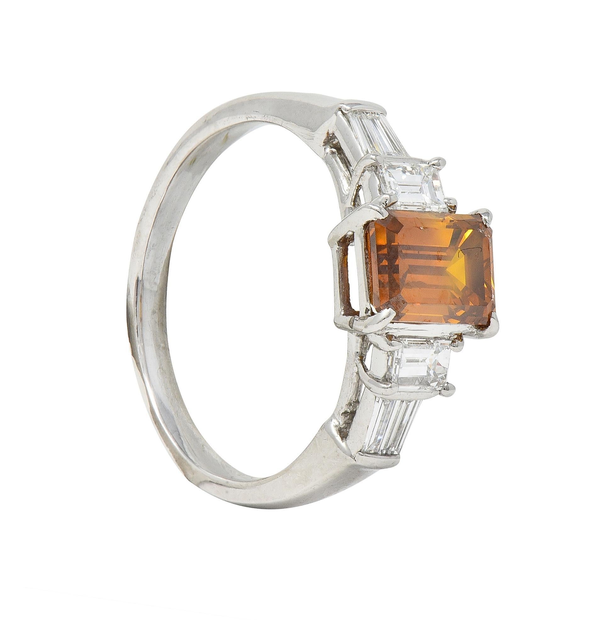 Contemporary Fancy Orange Brown Diamond Platinum Five Stone Engagement Ring For Sale 6
