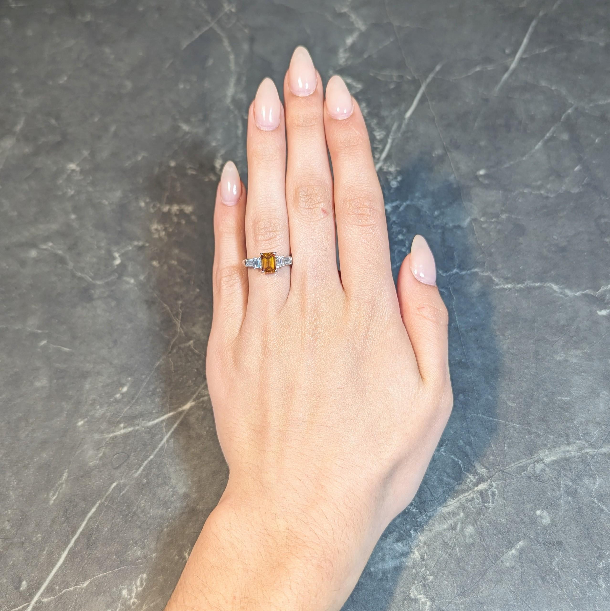 Contemporary Fancy Orange Brown Diamond Platinum Five Stone Engagement Ring For Sale 7