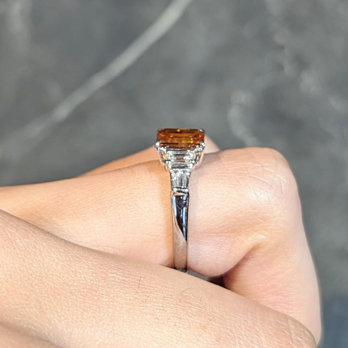 Contemporary Fancy Orange Brown Diamond Platinum Five Stone Engagement Ring For Sale 9