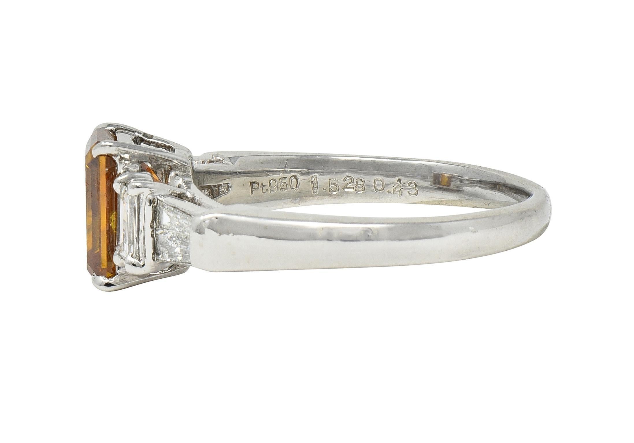 Women's or Men's Contemporary Fancy Orange Brown Diamond Platinum Five Stone Engagement Ring For Sale