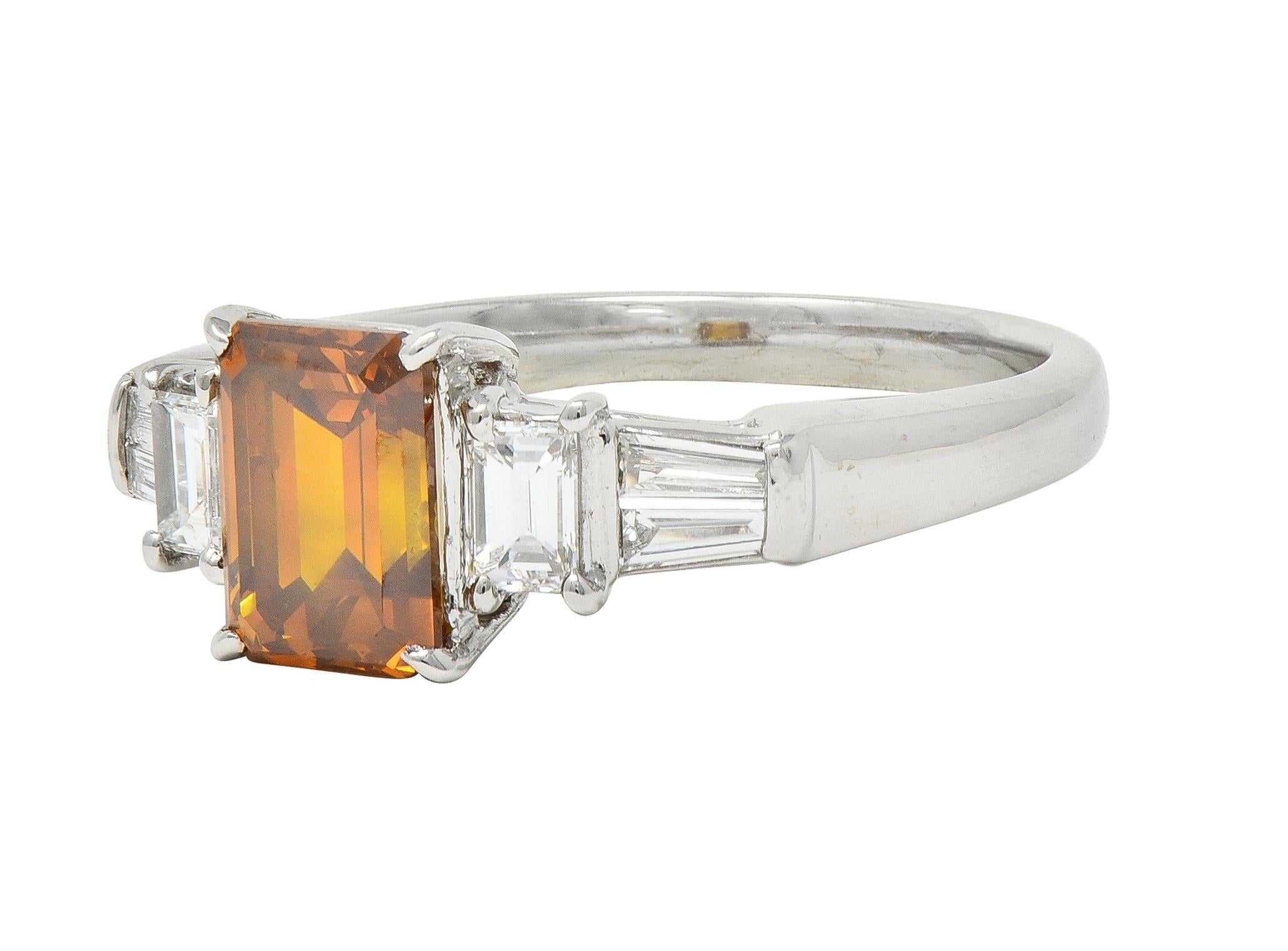 Contemporary Fancy Orange Brown Diamond Platinum Five Stone Engagement Ring For Sale 1