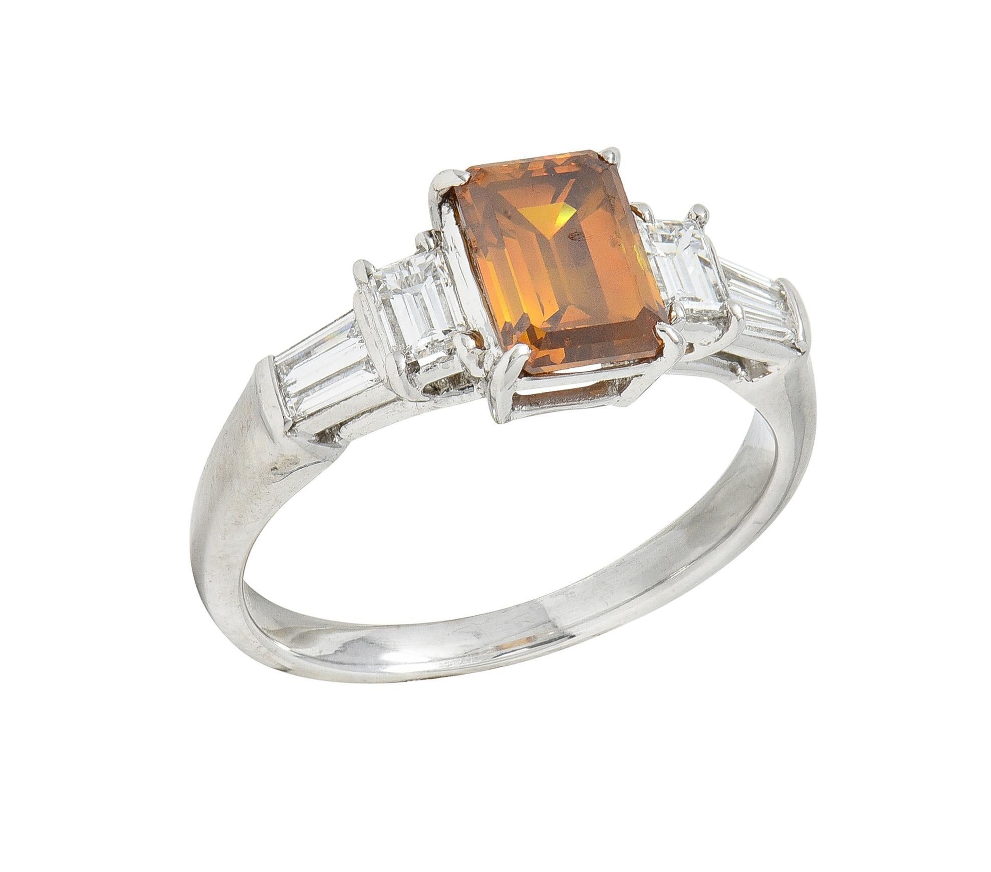 Contemporary Fancy Orange Brown Diamond Platinum Five Stone Engagement Ring For Sale 3