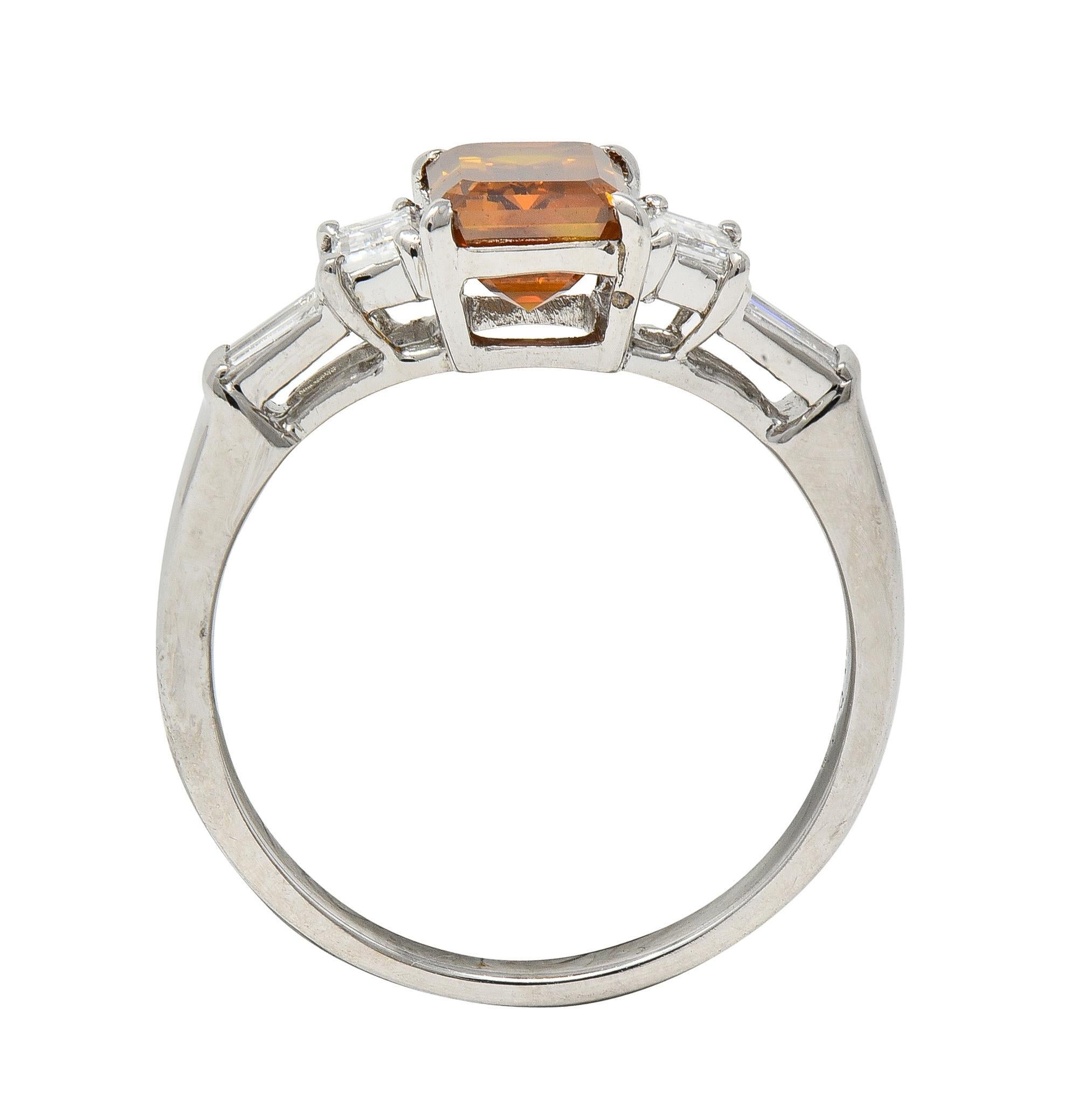 Contemporary Fancy Orange Brown Diamond Platinum Five Stone Engagement Ring For Sale 4