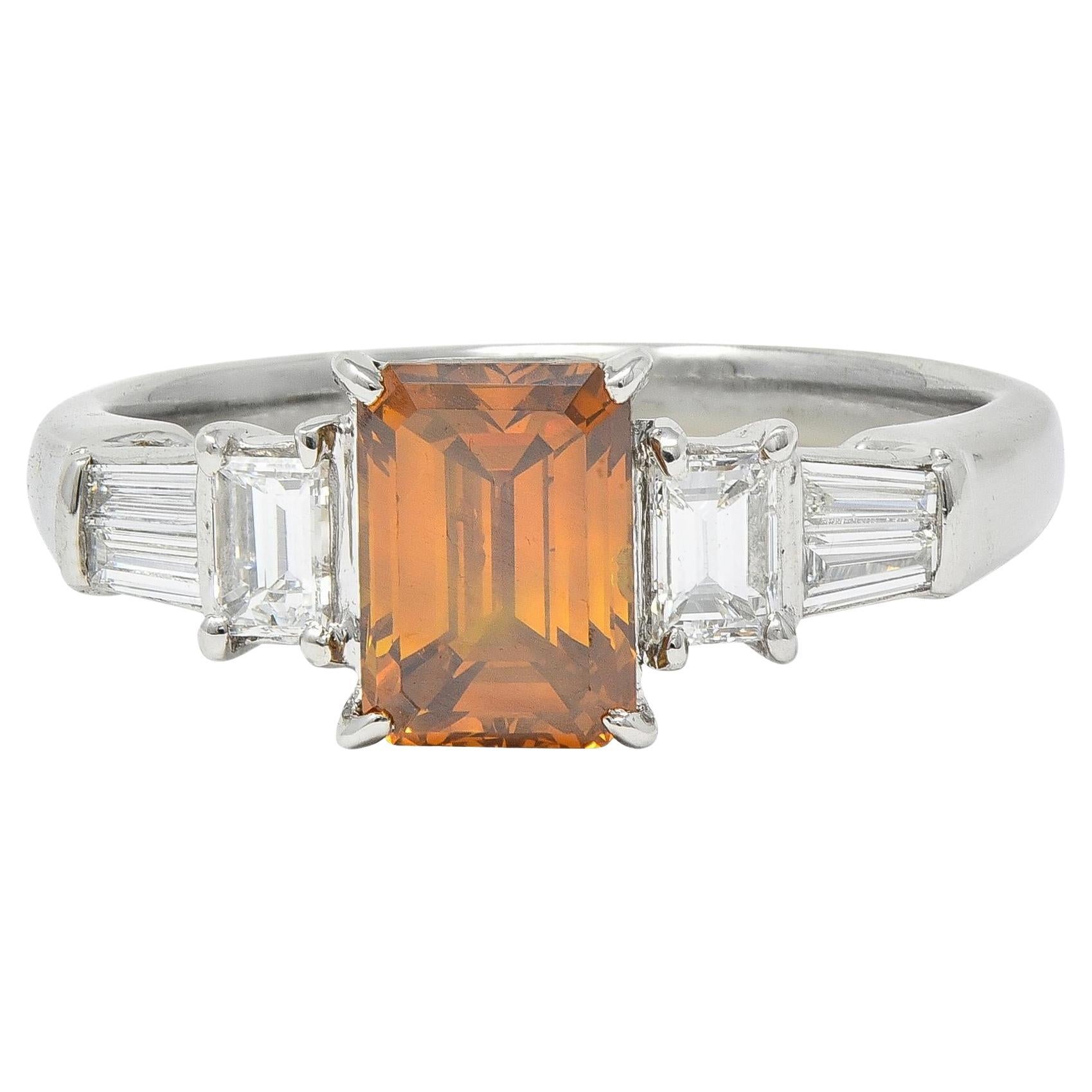 Contemporary Fancy Orange Brown Diamond Platinum Five Stone Engagement Ring For Sale