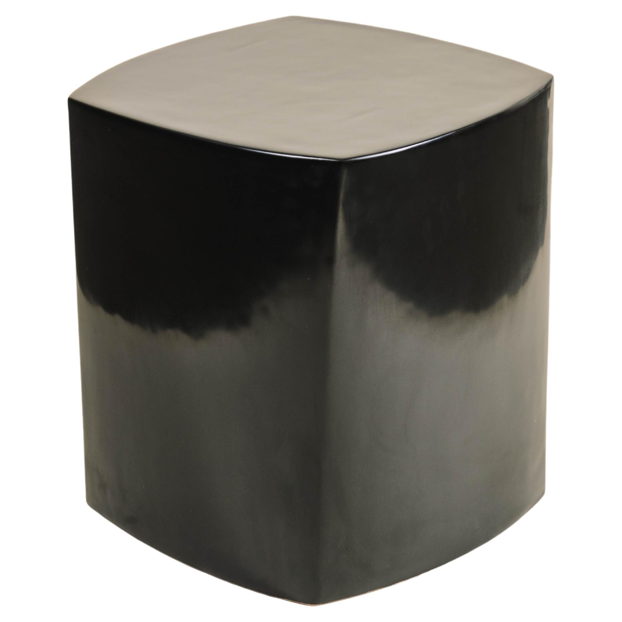 Contemporary Fang Bei Drumstool in Black Lacquer by Robert Kuo, Limited Edition For Sale