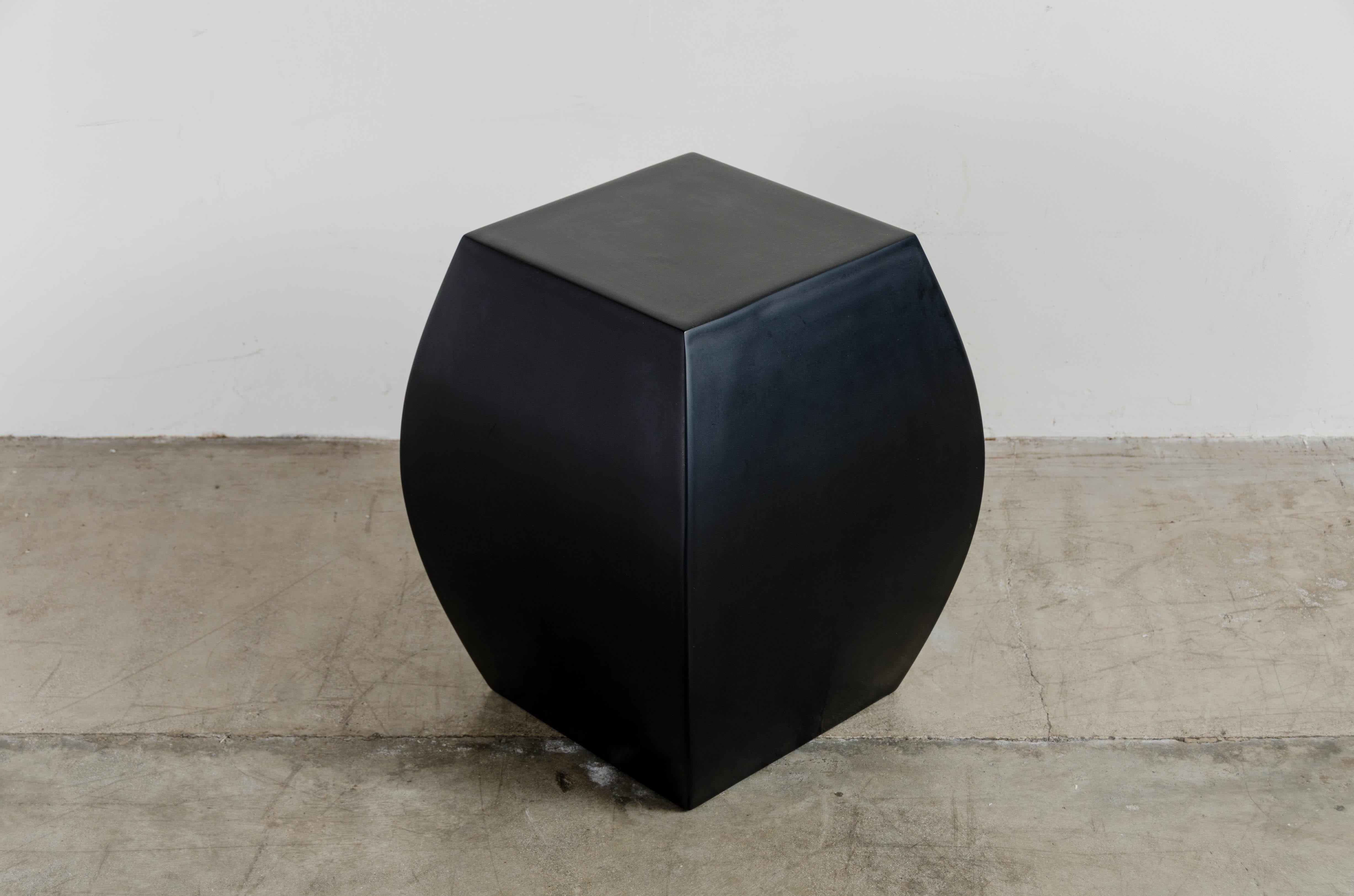 Modern Contemporary Fang Drumstool in Black Lacquer by Robert Kuo, Limited Edition For Sale