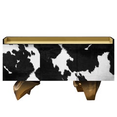 Contemporary Farm Sideboard, Black, Brass, Copper, Cowhide