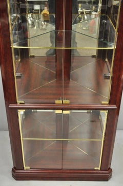 Contemporary Faux Cherry Wood Mirror Glass Corner Curio Display Case Cabinet