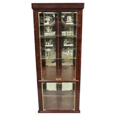 Zeitgenössische Faux Kirsche Holz Spiegel Glas Ecke Curio Vitrine Kabinett