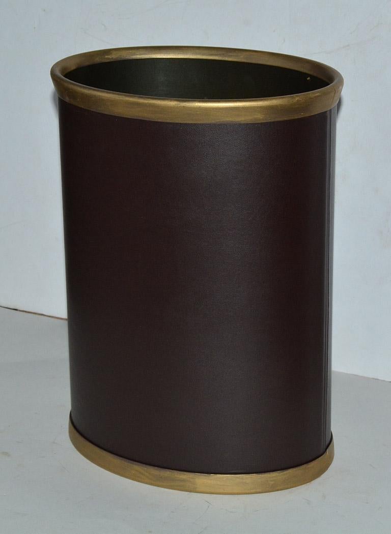 Modern Contemporary Faux Leather Wastebasket with a Vintage Feel
