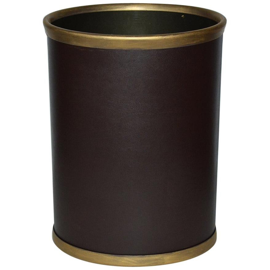 Contemporary Faux Leather Wastebasket with a Vintage Feel