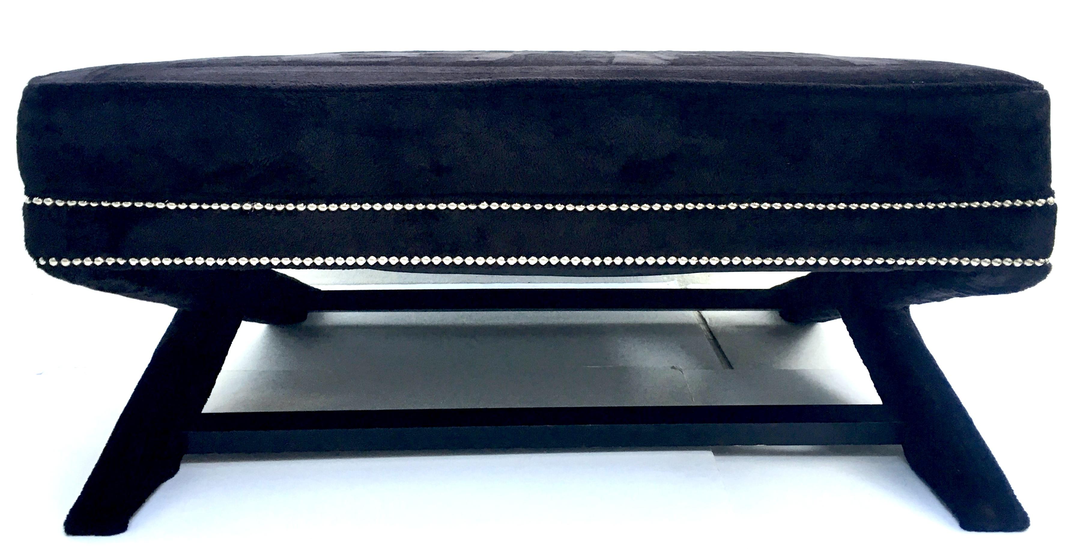 Contemporary Faux Mink Fur & Chrome Stud X-Base Ottoman Coffee Table In Excellent Condition For Sale In West Palm Beach, FL