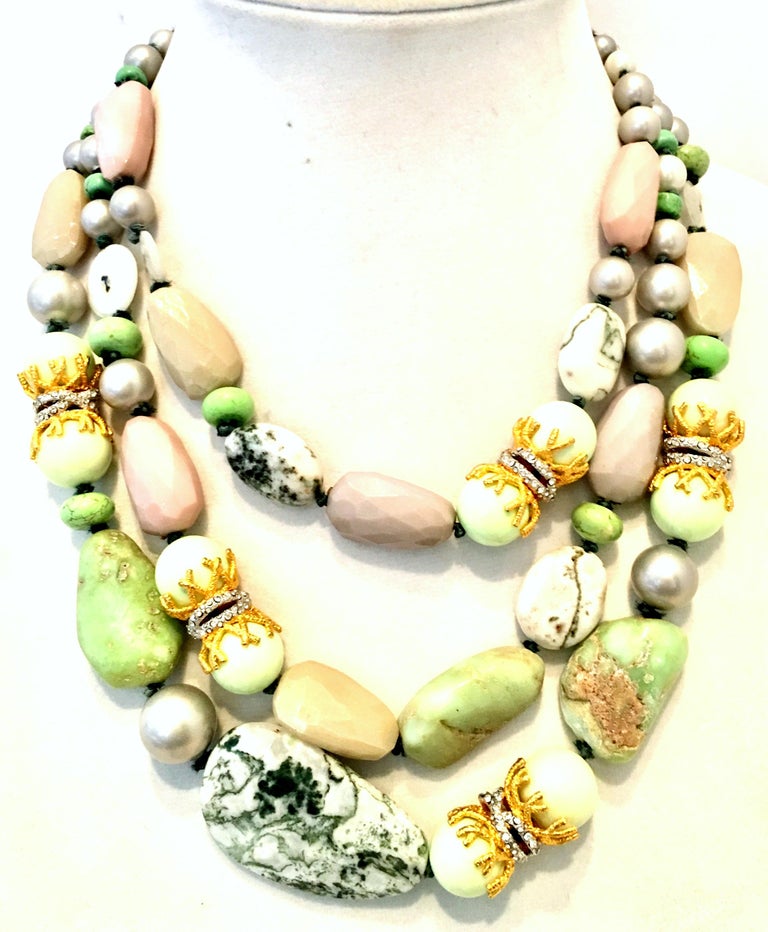 Contemporary Faux Pearl and Gemstone Multi Strand Necklace By, Alexis Bittar  For Sale at 1stDibs