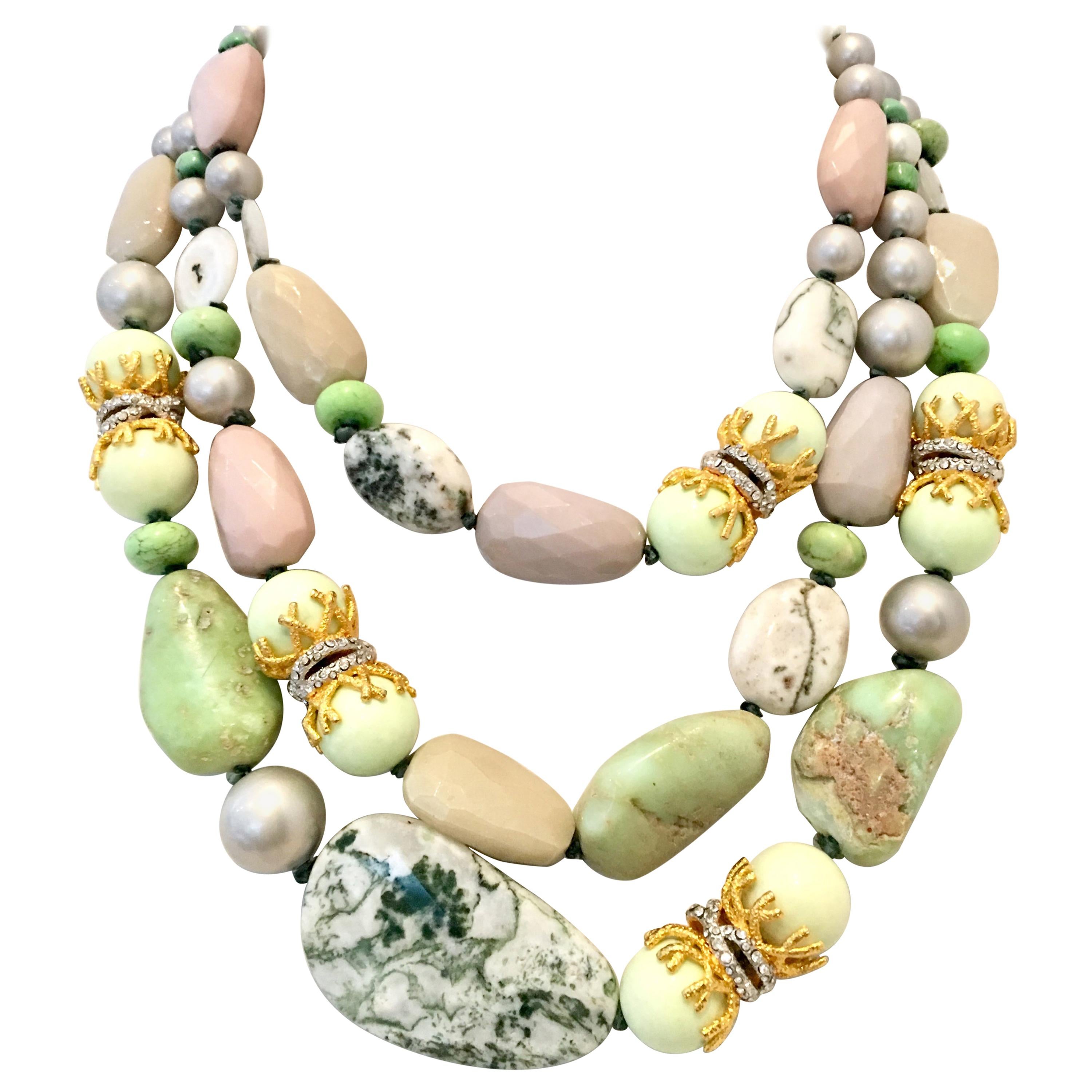 Contemporary Faux Pearl & Gemstone Multi Strand Necklace By, Alexis Bittar For Sale