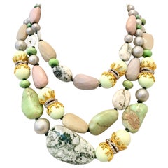 Contemporary Faux Pearl & Gemstone Multi Strand Necklace By, Alexis Bittar