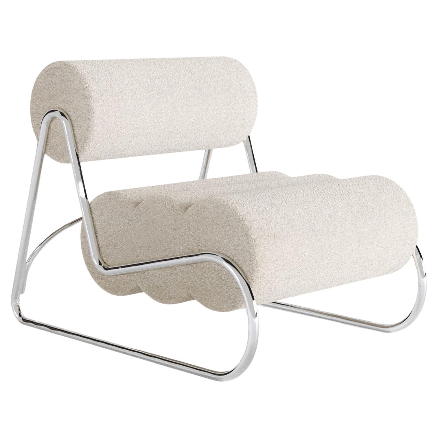 Contemporary Fave Chair by Norr11, Chrome Frame, Barnum Bouclé